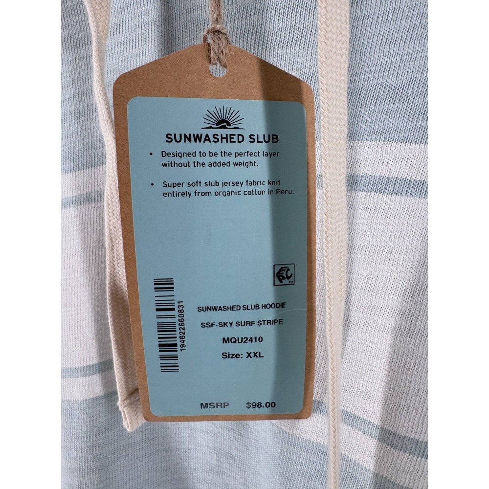 Faherty Sunwashed Slub Hoodie Mens XXL Sky Surf Stripe Organic Cotton NWT - Picture 5 of 7